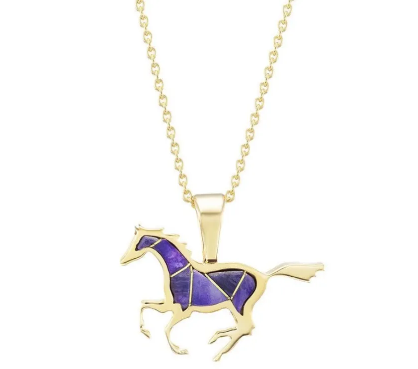 Night Horse Running Horse Sugilite Pendant 18K Diamonds