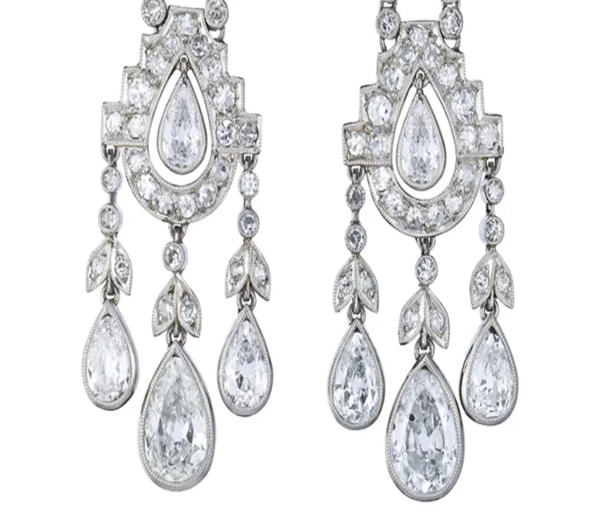 Art Deco Diamond, Platinum Chandelier Earrings