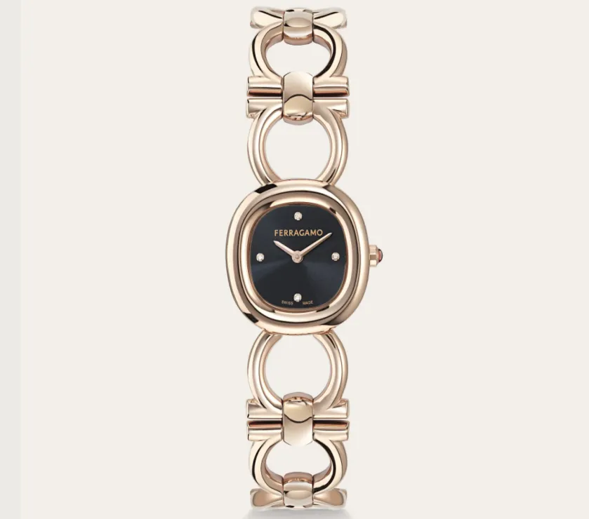 Salvatore Ferragamo Double Gancini Black Dial Quartz Watch