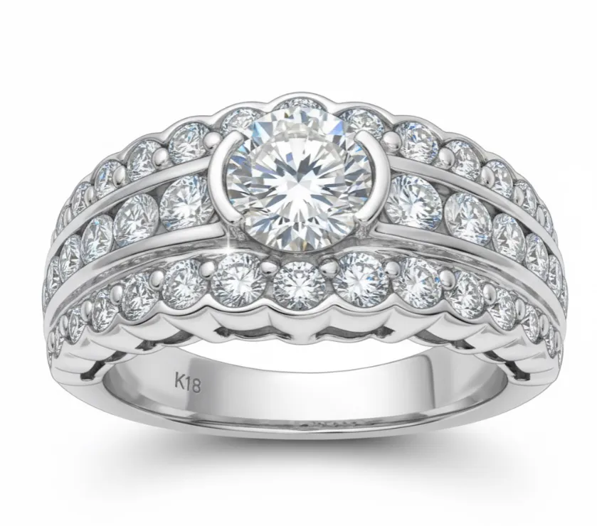 RD 18 Karat Half Bezel Setting Round Brilliant Cut Diamond 1.22ct Band