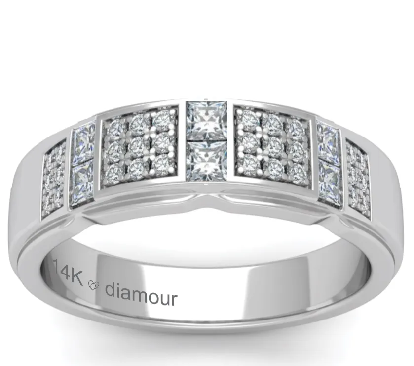 Diamour 14K Princess & Round Cut Diamond Band