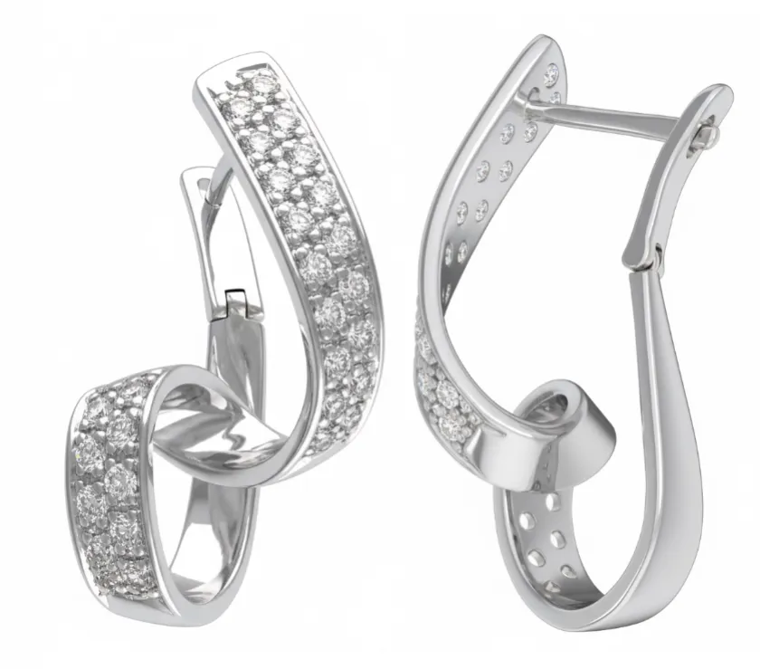 RD Journey Swirl Curve Double Row Pave Huggie Earrings in 18K