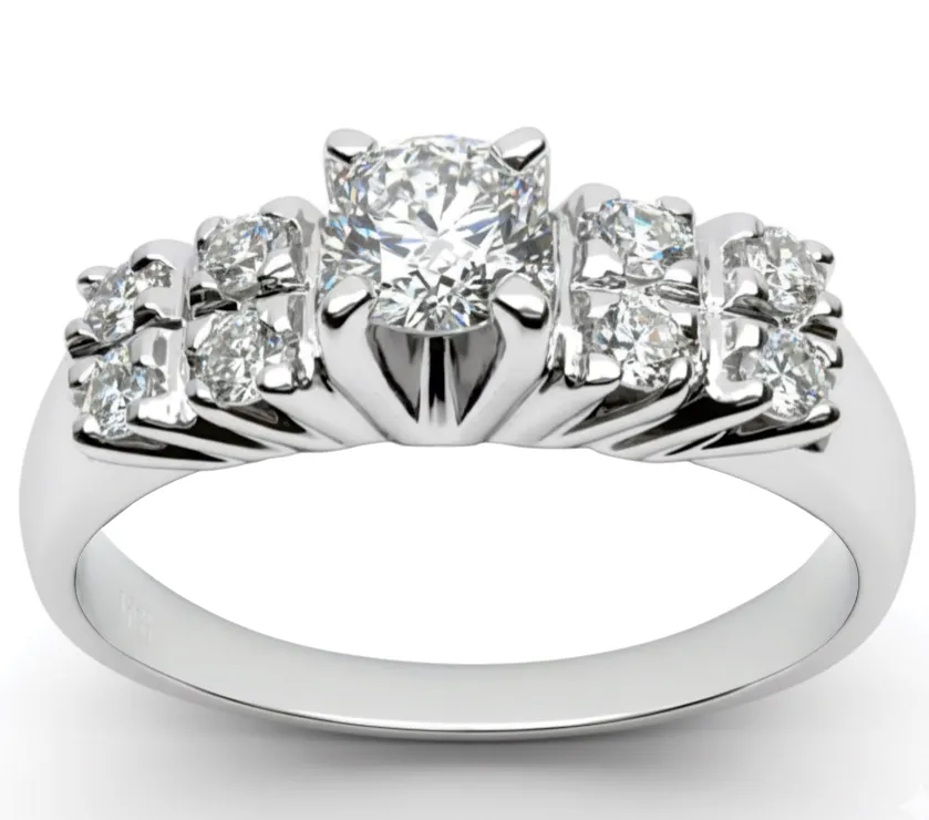 MBJ IGI Round Cut Diamond Engagement Ring in 18K White Gold