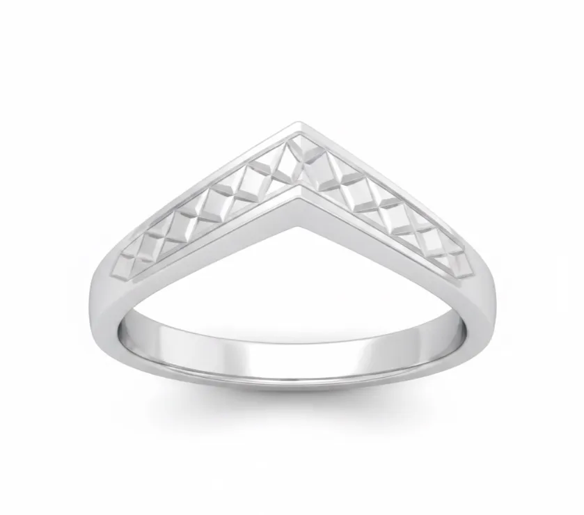 RD Hammered Finish Chevron V Shaped Ring in Platinum 900